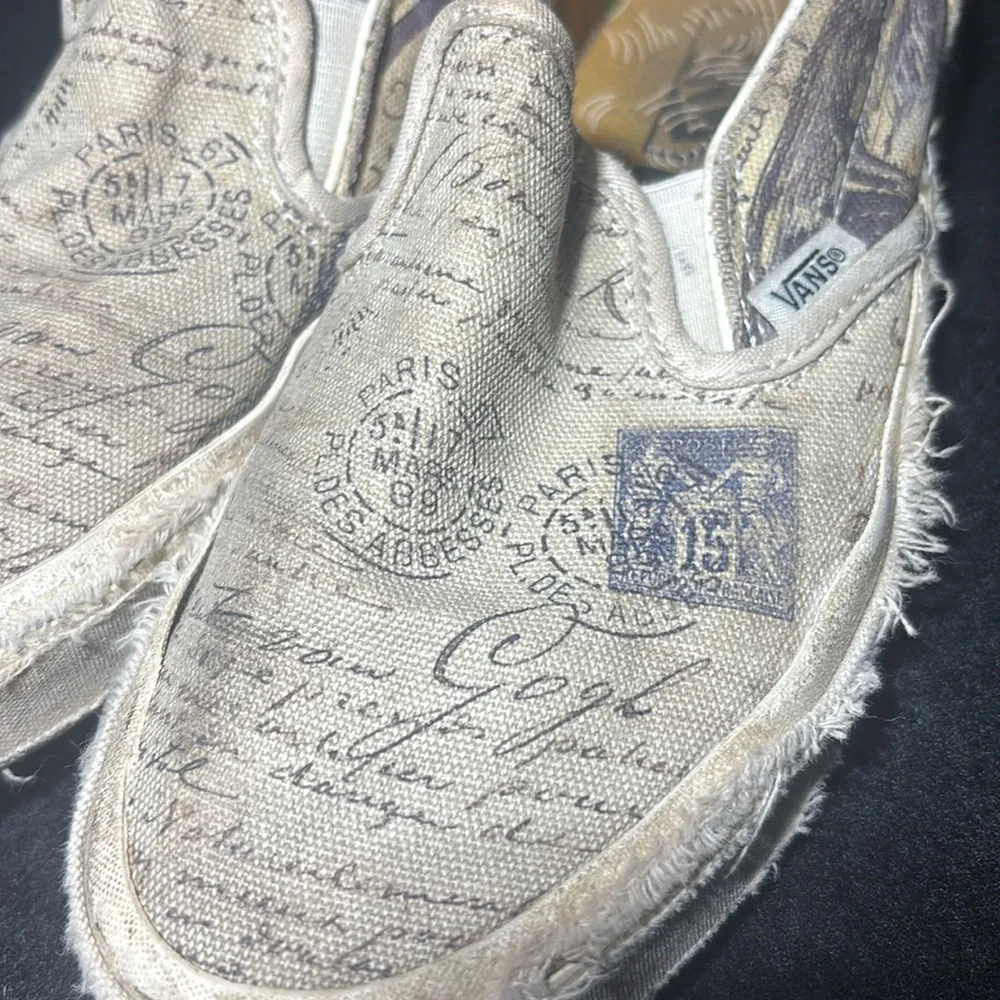Limited Edition!!! Vans Van Gogh letter Scripted Beige Slip-On Loafers classic